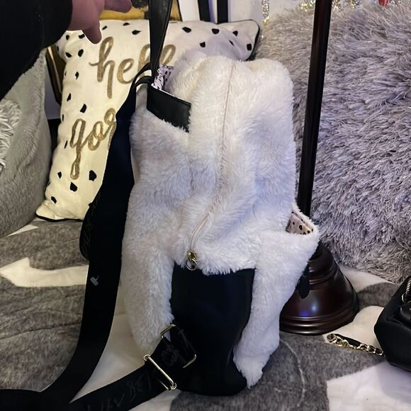 Rare betsey johnson backpack hoodie white plush fur unicorn rainbow HTF main image 8